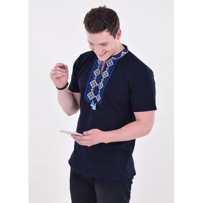 Embroidered t-shirt for men "Kryivka" blue on navy